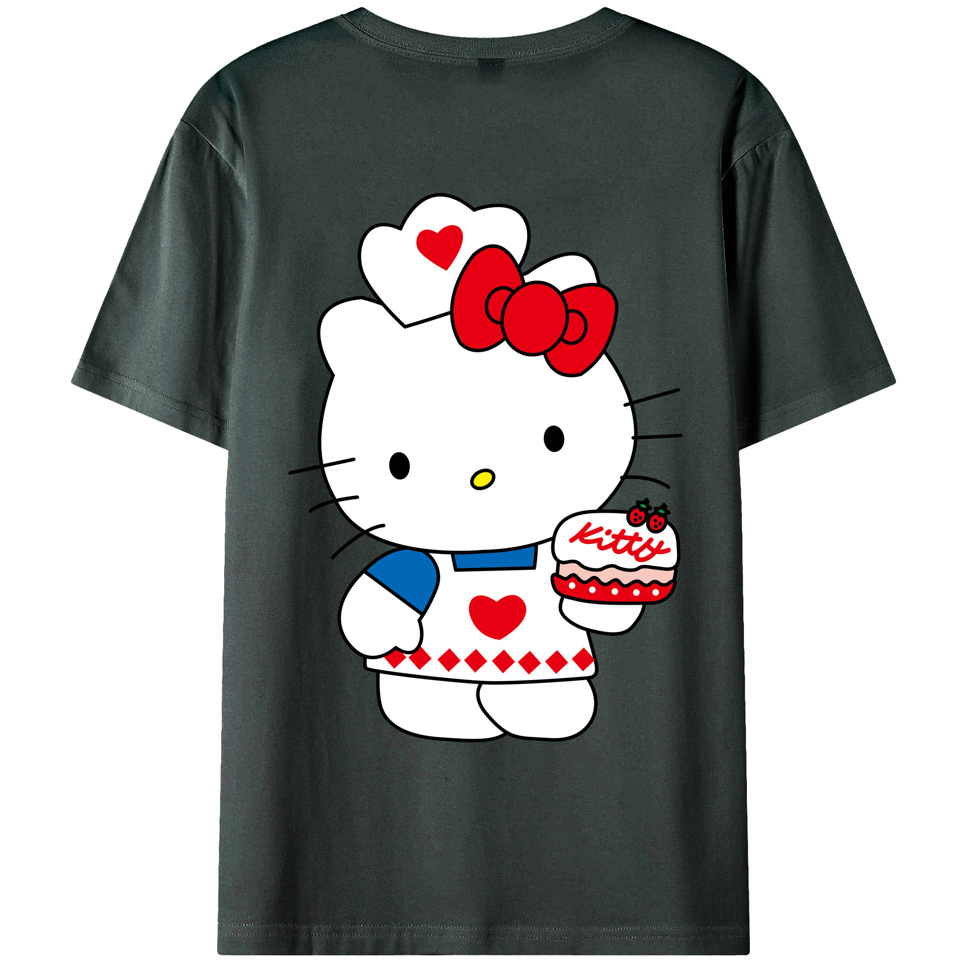 （画像用） Hello Kitty ハローキティ 綿100％ メンズ半袖Tシャツ（バックプリント） 通気性